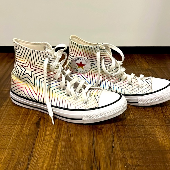 Converse Shoes - CONVERSE High Top Shoes White Rainbow Metallic Star 565396F Women's US 7.5